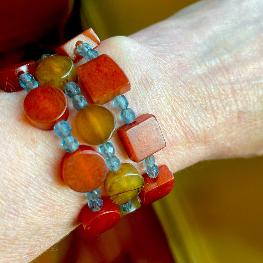 Three stretch bracelets. Crystal and natural stone.